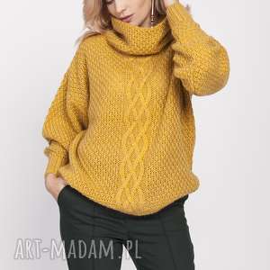 handmade swetry obszerny golf, swe137 żółty mkm