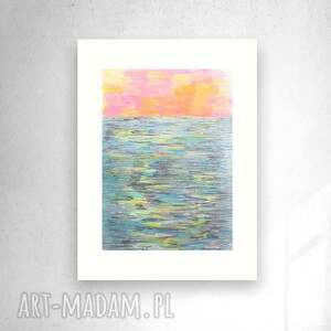 minimalistyczna grafika 30x40, morski pejzaż A3, nowoczesny obrazek na ścianę, morze