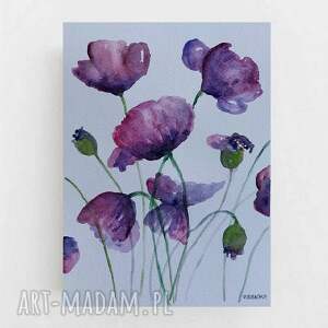 fioletowe kwiaty - akwarela formatu 18/24 cm