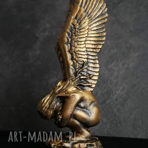 handmade dekoracje rzeźba z gipsu, skrzydlaty anioł, ogniste złoto, wys. 16