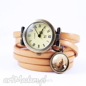 handmade zegarki bransoletka, zegarek - medytacja skórzany, antyczny brąz