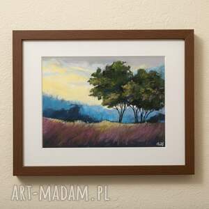 pejzaż z drzewami - praca formatu 18/24 cm, pastele, rysunek