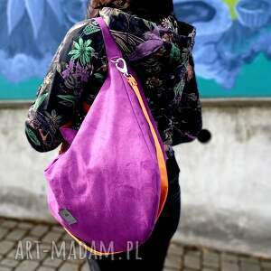 handmade na ramię torba hobo zamszowa fioletowa