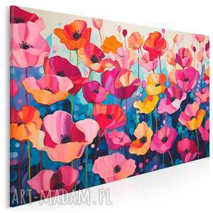 obraz do salonu - kolorowe maki w stylu abstrakcyjnym 70x50 cm 102701