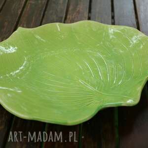 ręcznie robione ceramika patera liść hosty zieleń majowa