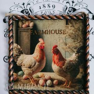 Obrazek decoupage z kurami w stylu farmhouse