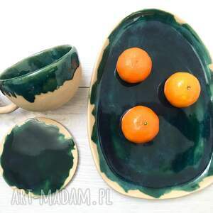 handmade ceramika zestaw 3 elementowy dla singla filiżanka ze spodkiem i talerz