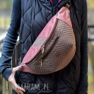 brązowo - różowa nerka xxl, mini plecak, nerkoplecak na prezent, pojemna