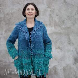 swetry sweter niebiesko turkusowy, dzianina, wełna, unikat, rękodzieło, prezent