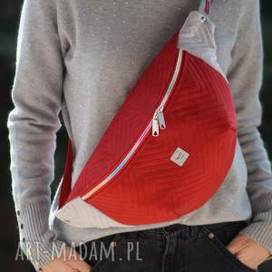 czerwono - szara nerka xxl, mini plecak, pluszowa wiosenna na prezent, kobiece