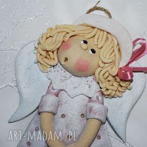 romantyczna dorotka - aniołek z masy solnej, dekoracja prezent, kapelusz kropki