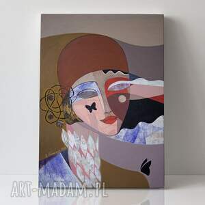 obraz - wydruk 50x70 cm dama z motylami płótnie, twarz kobieta, portret