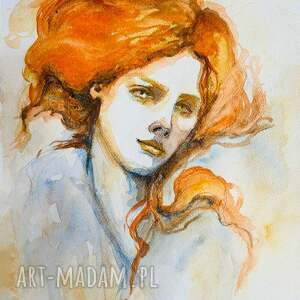 tycjanowe marzenie akwarela artystki adriany laube - portret, rude włosy