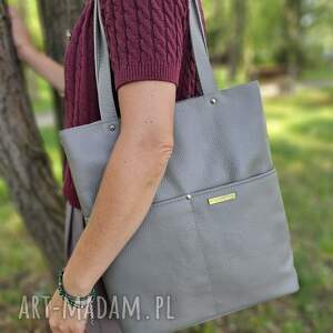 torba shopper w kolorze szarym - skóra naturalna, torebka kobiety damska