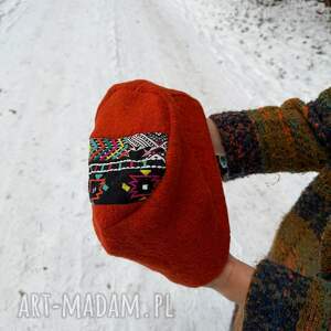 czapka wełniana pomarańczowa na podszewce ciepła rozmiar uniwersalny box