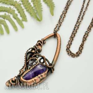 pracownia miedzi violet - naszyjnik z ametystem, wire wrapping, elektroforming