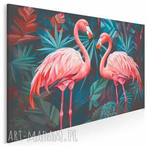 obraz do salonu - różowe flamingi w tropikalnej dżungli 70x50 cm 123901