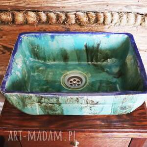 umywalka nablatowa lazur prostokątna 35 x 24 cm wolnostojąca misa zlew turkusowa