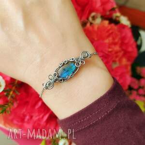 bransoletka labradoryt stal chirurgiczna handmade wirewrapping, biżuteria