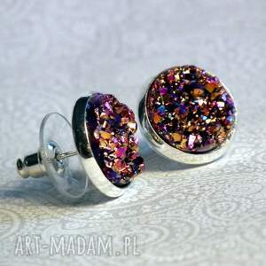 iskry fioletowo złote kolczyki z żywicą