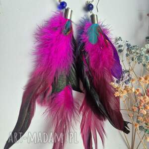 Kolczyki pióra boho kolorowe lekkie wykonane w pojedynczym egzemplarzu