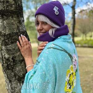 czapka beanie z bawełny logo kolorowe fiolet