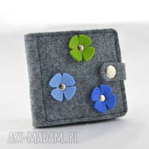 portfel filcowy - mini z kwiatkami zielony, błękit, niebieski portmonetka