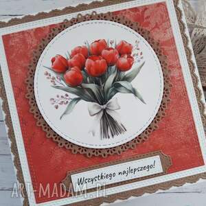 Kartka urodzinowa (lub na inną okazję) z bukietem czerwonych