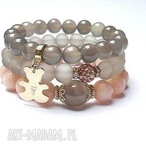 grey and peach /11 - 2024/ set, agaty szkło, jadeity, stal, metal swarovski