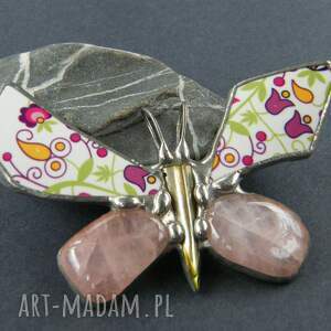 wisiorek folk motyl z kwarcem różowym, pomysł na prezent