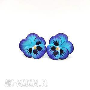 Kwiatowe kolczyki sztyfty z polimerowej gliny Bratki, biżuteria