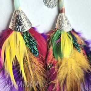 kolczyki kolorowe energetyczne pióra duże lekkie wykonane w pojedynczym