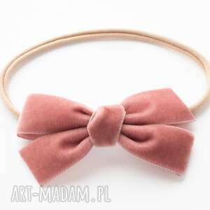 opaska do włosów velvet bow dusky pink, welurowa kokarda, aksamitna