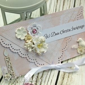 handmade scrapbooking kartki kartka na chrzest św. delikatna koronka