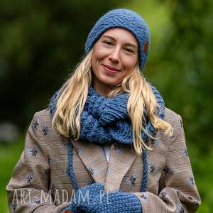 komin merino ciemny niebieski wełny premium, jedwabiem