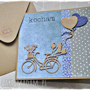 handmade scrapbooking kartki kartka walentynkowa, dla zakochanych, z rowerem