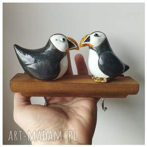 wieszak z 2 maskonurami ceramika drewno, pingwin