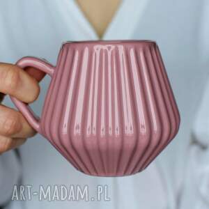 kubek ceramiczny różowy prążki 400ml dla niej pastelowy, prezent