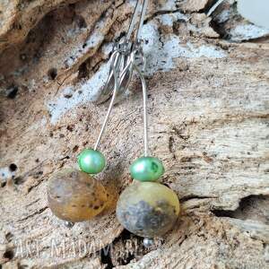 cynamonn kolczyki z perłą i bursztynem prezent, biżuteria