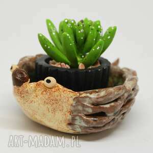 ręcznie wykonane dekoracje ceramiczna doniczka jeż handmade ozdoba prezent
