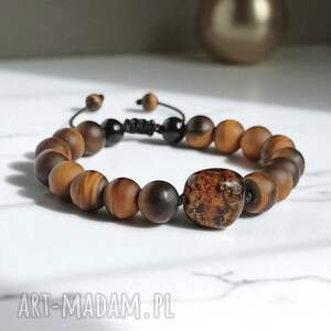 BURSZTYN - unikatowa bransoletka M - XL - tygrysie oko, turmalin