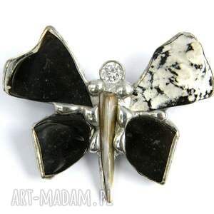 broszki broszka motyl czarny krzemień cyrkonia, kamień motyl