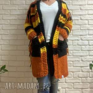 swetry kardigan słoneczny handmade długi sweter na drutach