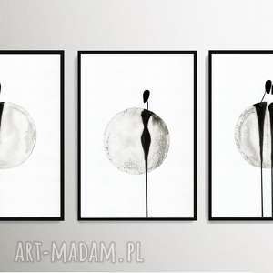 zestaw 3 grafik A4 wykonanych ręcznie, plakat, abstrakcja, elegancki minimalizm