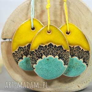 handmade dekoracje wielkanocne 3 ceramiczne jaja wielkanocne - ozdoby wiszące