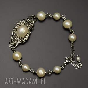 bransoletka regulowana z perłami wire wrapping ze stali chirurgicznej perły