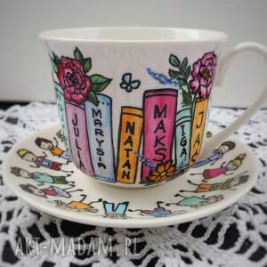 kubki ręcznie malowany zestaw filiżanka ze spodkiem dla nauczyciela książki
