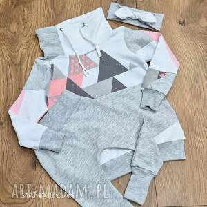 zestaw dresowy bluza spodnie i opaska, patchwork