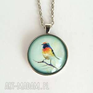 medalion - kolorowy ptak duży, naszyjnik szkło, metalowy prezent