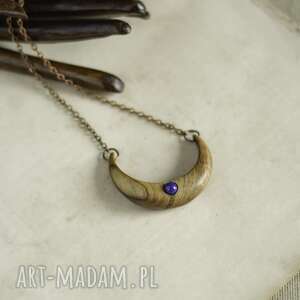 księżycowy naszyjnik z lapisem lazuli drewniana biżuteria niej